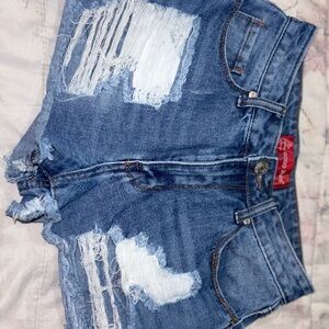 Distressed Blue Denim Shorts